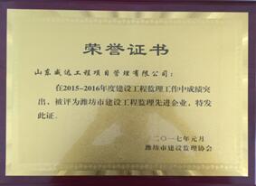 点击查看详细信息<br>标题：2015-2016年度潍坊先进企业荣誉证书 阅读次数：2828